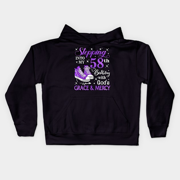 Stepping Into My 58th Birthday With God's Grace & Mercy Bday Kids Hoodie by MaxACarter